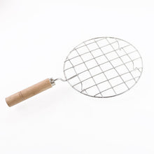 Kitchen Round Stainless Steel Roaster Papad Jali, Barbecue Grill with Wooden Handle